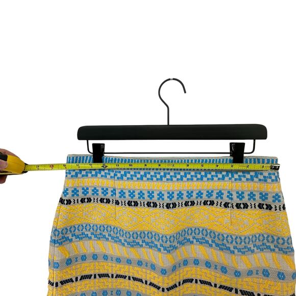 Zara Woman Skirt Embroidered Striped Jacquard Blue Yellow Cream Size L - Picture 5 of 8